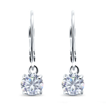 Lever Back Earring Round Simulated Cubic Zirconia 925 Sterling Silver (2mm-10mm)